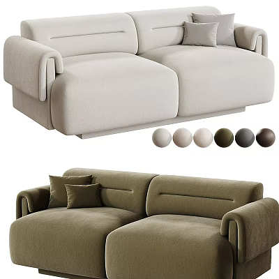 Modern Two Seater Sofa with Color Options in Beige and Olive Green 3d model