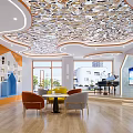 Modern Leisure Activity Space With Unique Ceiling Decoration Pianos Sofas And Large Screen TV 3d model