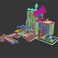 Modern Architectural Model Featuring Terrace Greenery Stone Column And Platform