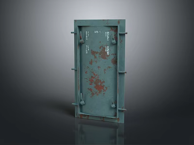 Green Metal Door With Multiple Bolts And Red Rust Spots Industrial Secure Design 3d model