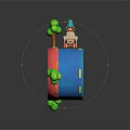 Colorful Blue And Pink Ring Structure With Green Tree Decorations And Small Sheep With Hat