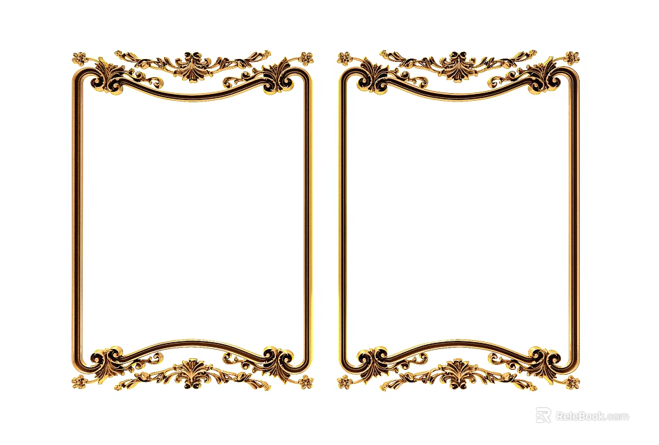 Two Golden Decorative Carved Frames Featuring Intricate Ornamental Patterns On White Background 3d model 