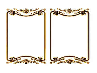 Two Golden Decorative Carved Frames Featuring Intricate Ornamental Patterns On White Background 3d model