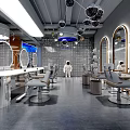 Modern Hair Salon Interior Design With Styling Chairs Round Mirrors And Lighting Fixtures