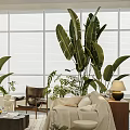 Modern Living Room Interior Design With Fireplace Sofa Green Plants Large Window And Rug