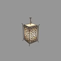 Chinese Style Square Chandelier with Wooden Frame Carved Patterns and Translucent Material