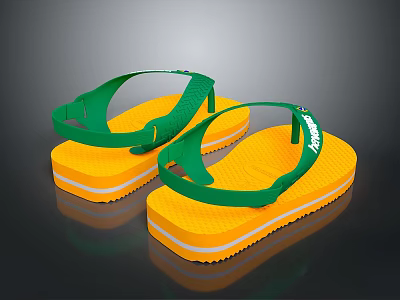 Casual Daily Flip Flops With Yellow Soles Green Straps And White Stripes 3d model