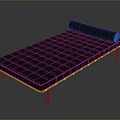 Modern Black Bed Frame With Quilted Mattress And Rolled Cushion On Metal Legs