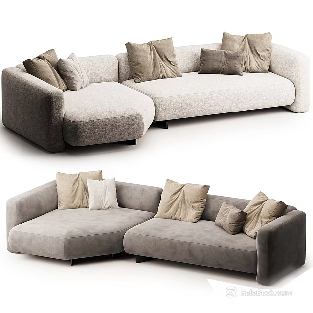 Modern Sectional Sofa With Light Gray Upholstery Comfortable Design And Decorative Pillows 3d model