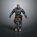 Game Movie Character in Blue Mechanical Armor with Brown Combat Gear and Detailed Design