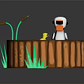 Charming Wooden Pond With Blue Water Large White Duck Small Yellow Duck Reeds And Grass