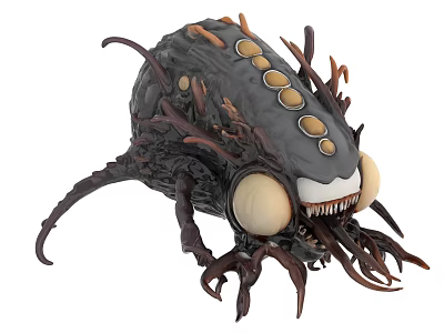 Collectible Black Monster Figure With Yellow Spots Large Eyes Sharp Teeth And Tentacles 3d model