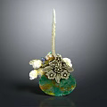 Ornate Decorative Hairpin With Green Yellow Base Silver Floral Pattern And Colorful Beads