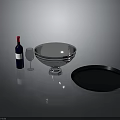 Appetizing Food Serving With Wine Bottle Glass Silver Bowl And Black Tray Setup
