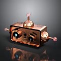 Shiny Copper Robot With Blue Eyes Antennas And Control Buttons On Reflective Surface
