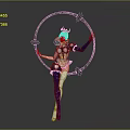 Game Movie Character in Blue White Mechanical Outfit With Crown Holding Black Hoop Standing Elegantly