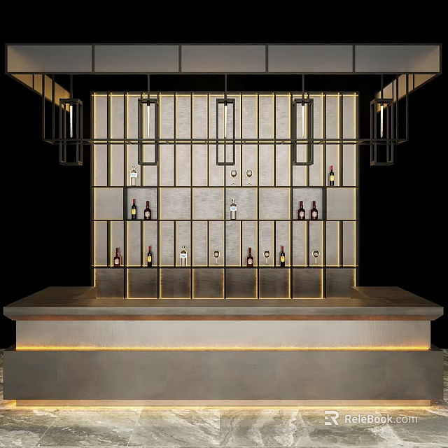 Modern Commercial Wine Rack Equipment with Grid Design and Wine Bottles 3d model 