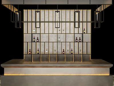 Modern Commercial Wine Rack Equipment with Grid Design and Wine Bottles 3d model