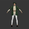 Medieval Style Character Wearing Green Coat White Pants With Belt And Green Hat
