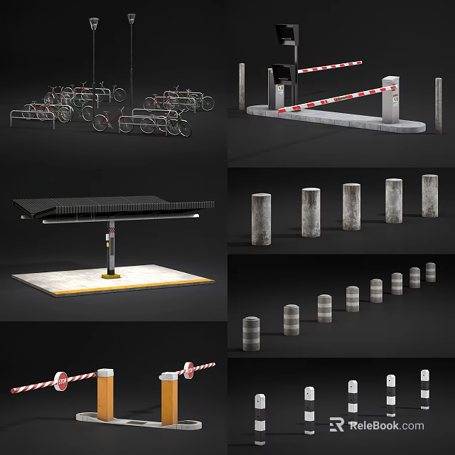 Urban Public Facilities Including Bicycle Racks Barriers Parking Poles and Bollards 3d model 