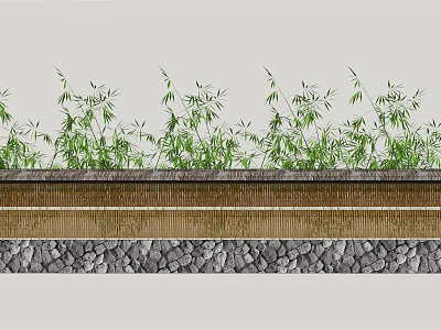 Building Exterior Wall Design with Modern Stone Texture and Decorative Green Plants 3d model