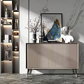 Modern Entryway Console Cabinet Sideboard Interior Design With Framed Art Sculpture Vase And Lighting