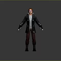 Game Movie Character With Black Coat White Inner Red Pants Purple Glasses And Black Boots