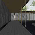 Karesansui Dry Landscape Garden With Covered Walkway Wooden Slats And Stone Path
