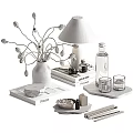 Elegant Decorative Ornament Set Featuring Vase Table Lamp Books Bottle And Tray