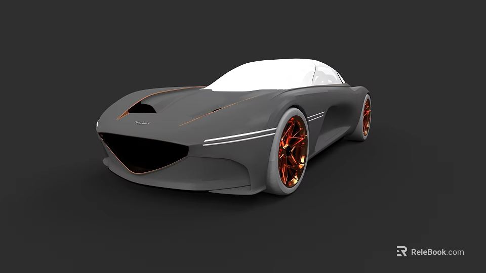 Gray Concept Car With Sleek Design Orange Wheels And White Roof Modern Futuristic Exterior 3d model 