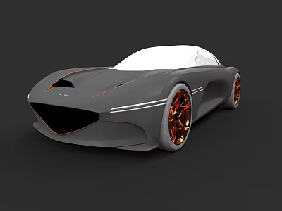 Gray Concept Car With Sleek Design Orange Wheels And White Roof Modern Futuristic Exterior 3d model