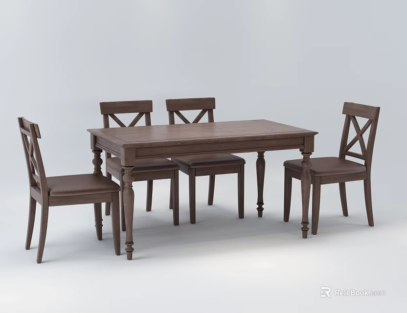 Wooden Dining Table Set With Four Cross Back Chairs And Rectangular Top 3d model