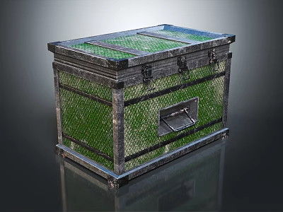 Vintage Green Mesh Texture Trunk With Metal Frame And Decorative Lock Handle 3d model