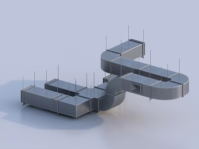 Industrial Metal Pipes Complex Structure With Connected Sections And Vertical Support Rods 3d model
