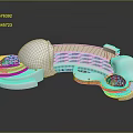 Futuristic Architectural Design Featuring White Curved Shapes Blue Decorative Elements And Circular Layout 3d model