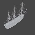 Antique Wooden Sailing Ship With Multiple Masts And Detailed Deck Rigging 3d model