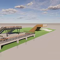 Contemporary Road Infrastructure Featuring Railed Platform Sloped Structure Green Grass And Blue Sky 3d model