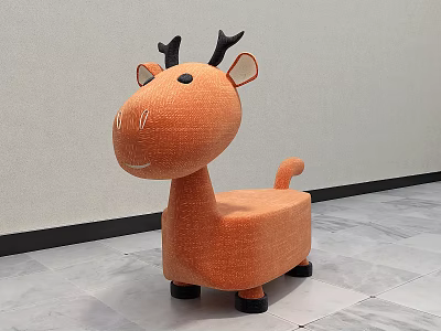 Adorable Deer Shaped Orange Fabric Children's Chair With Stable Black Legs 3d model