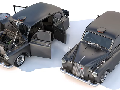 Vintage Black Cars with Open Doors Hood and Roof Light Details 3d model