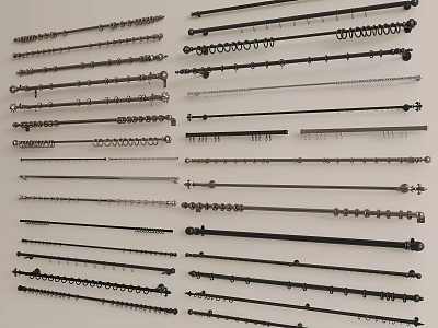 Various Decorative Curtain Rods With Metal Rings And Different Styles For Home Use 3d model