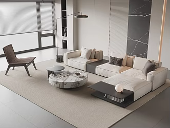 Sofa Coffee Table Combination Multi-person Sofa Coffee Table Single Casual Chair Lazy Sofa Metal Floor Lamp Side Table Jewelry Ornaments 3d model