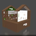 Nestle Exhibition Display Shelves With Creative Hut Structure And Interior Arranged Products