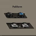 Poliform Cooktop with Two Burners and Blue Flame on Black Panel