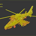 Modern Green Helicopter 3D Model With Large Rotors Cockpit And Mechanical Structure