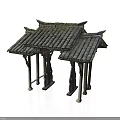 Ancient Traditional Chinese Pavilion Architecture With Multiple Tiled Roofs Overhanging Eaves And Wooden Pillars