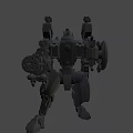 Yellow Mechanical Warrior Creature With Heavy Gun Blue Head Modules And Armor