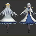 Anime Style Character Design With Long White Hair Blue Dress And Yellow Accents