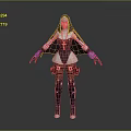 3D Female Character In Religious Hooded Outfit With Cross Emblem And Purple Armor Boots