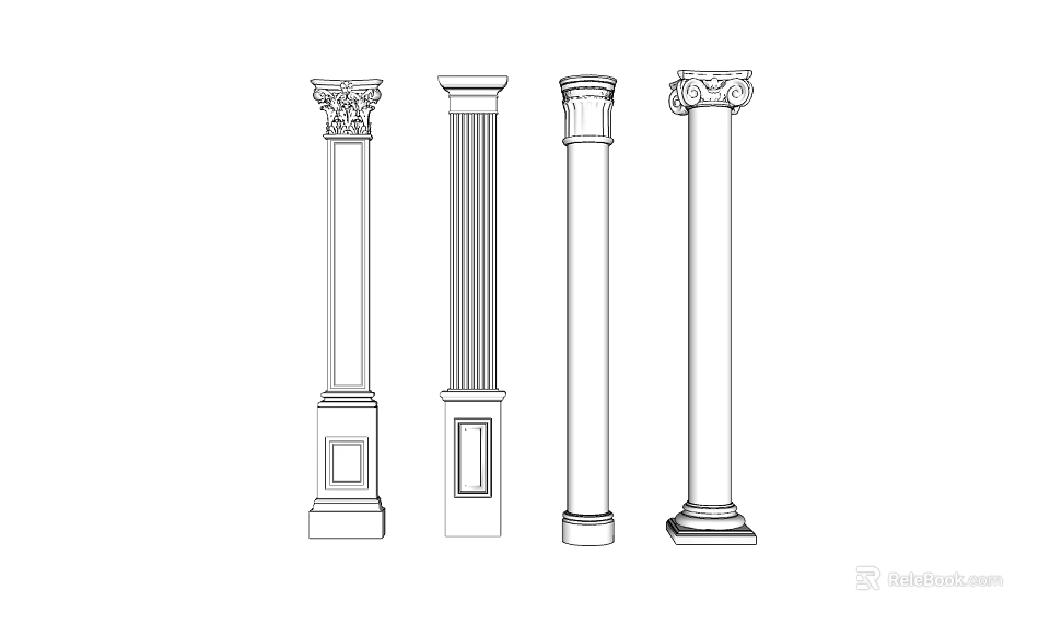 Roman Columns With Various Decorative Designs And Classical Architectural Styles 3d model