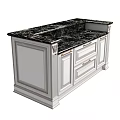 Classic White Kitchen Cabinets with Glass Door Design Black Marble Countertop Oven and Range Hood
